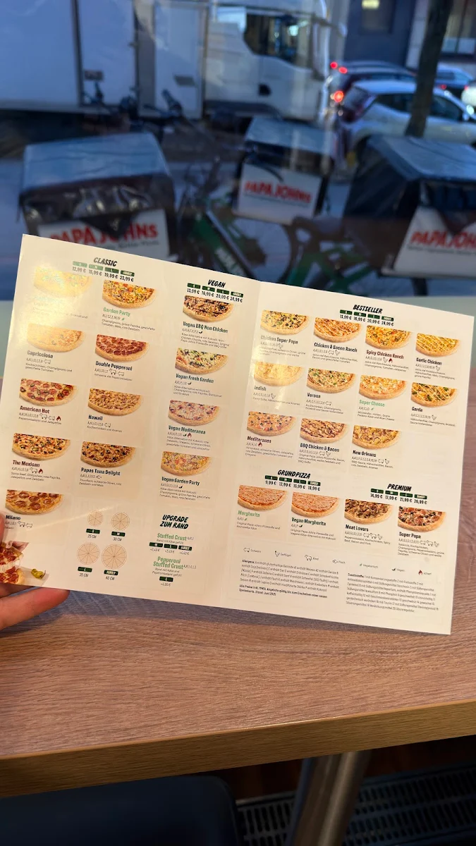 Speisekarte, Papa Johns Pizza