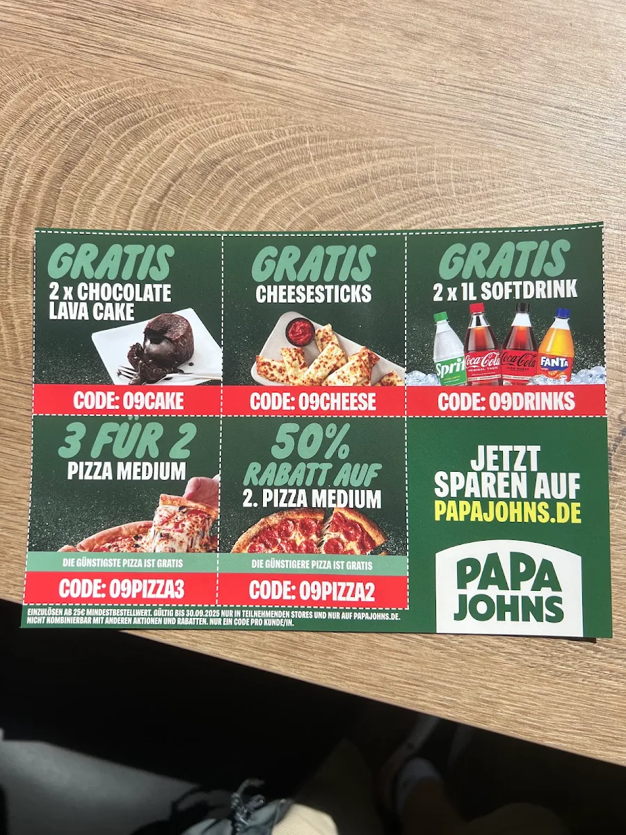 Speisekarte, Papa Johns Pizza