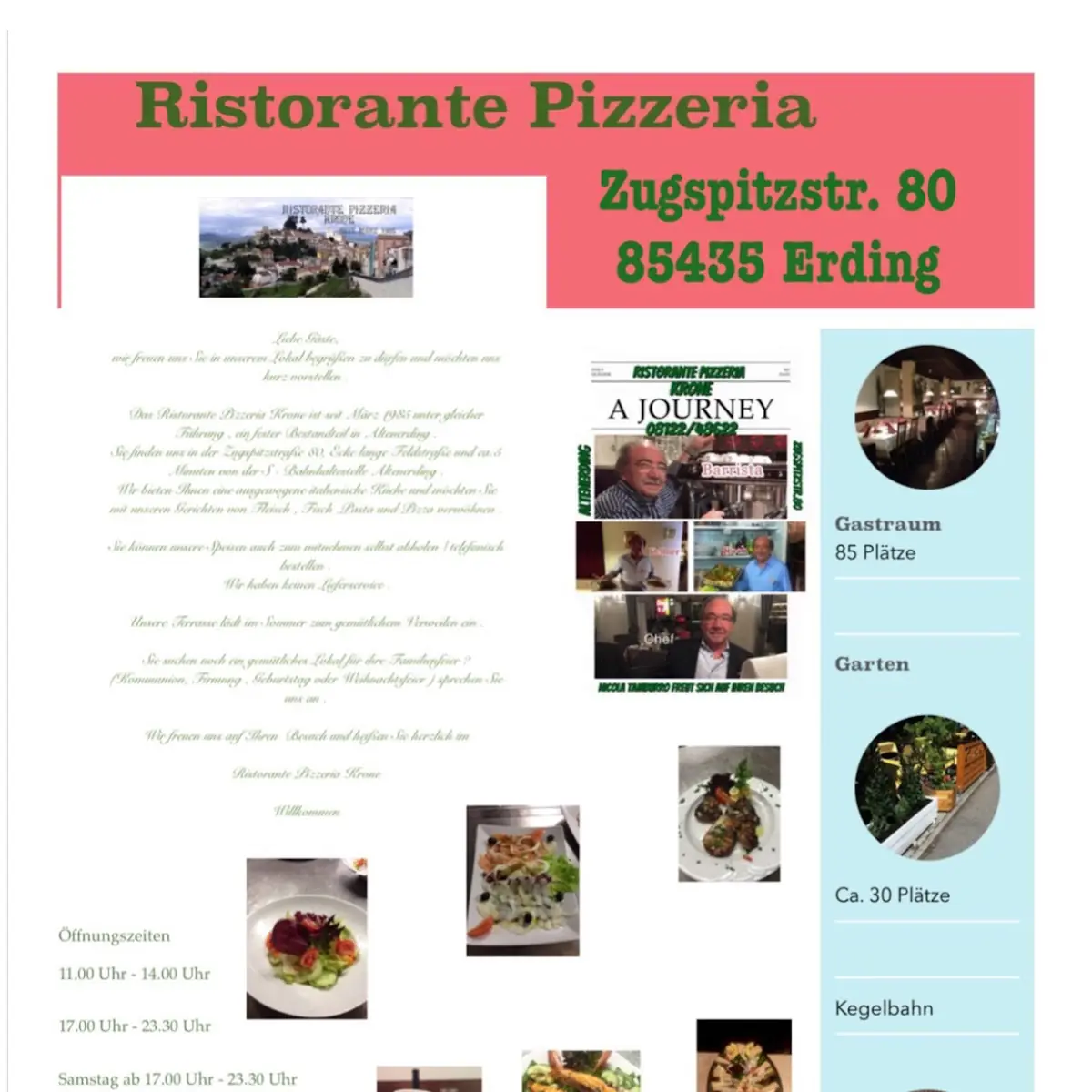 Speisekarte, Ristorante Pizzeria Krone