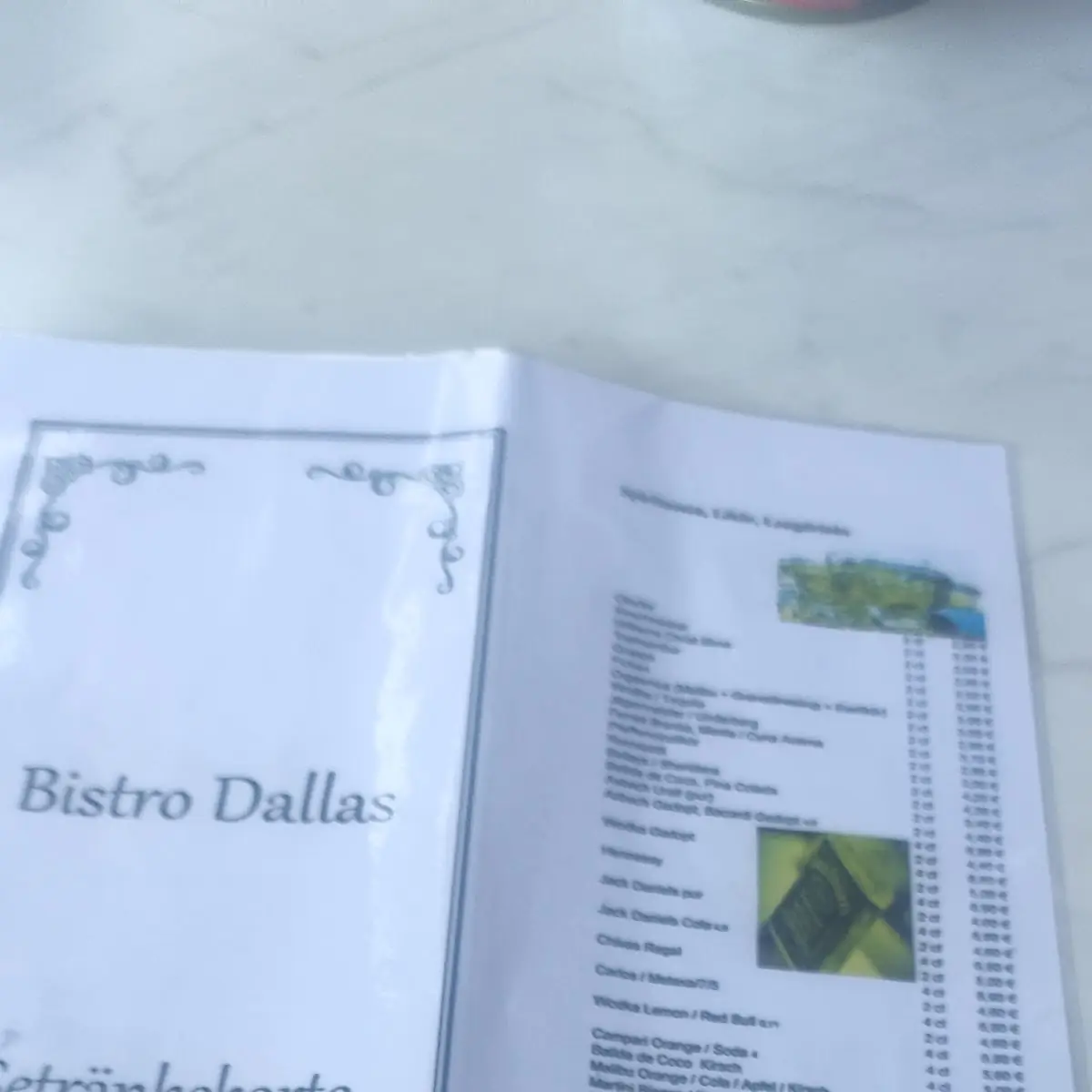 Speisekarte, Bistro Dallas - Pforzheim