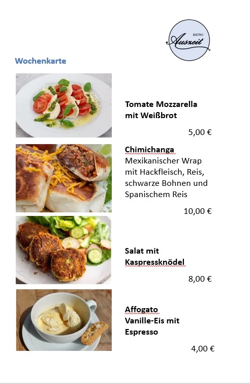 Speisekarte, Bistro Auszeit Eurasburg