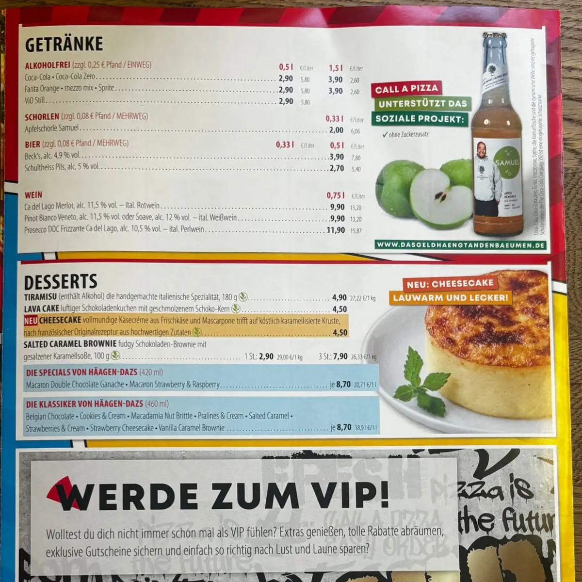 Speisekarte, Call a Pizza Berlin Mitte