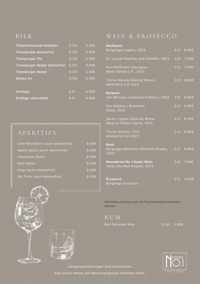 Speisekarte, Neandertal No. 1 - Café & Events