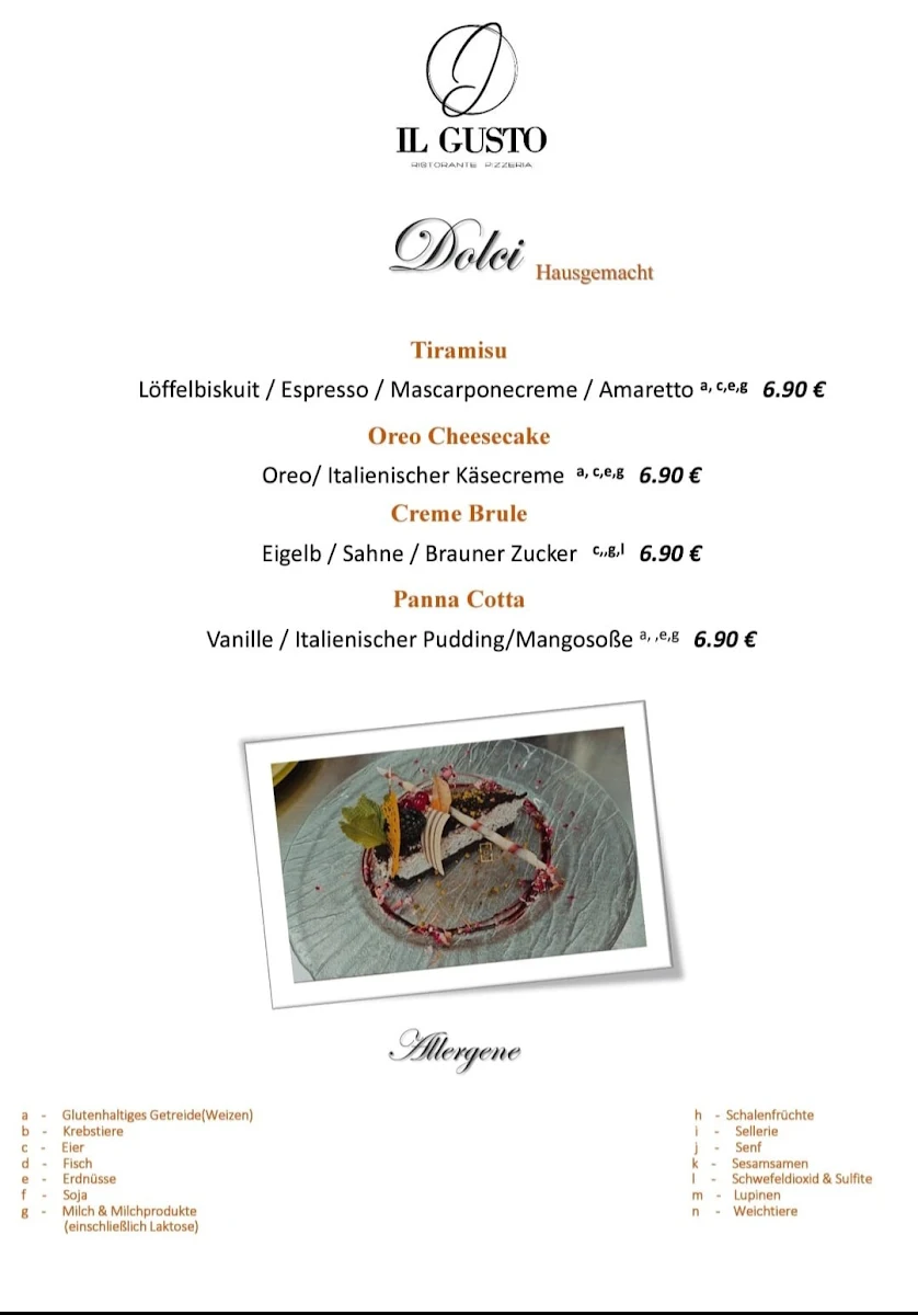 Speisekarte, IL Gusto Ristorante