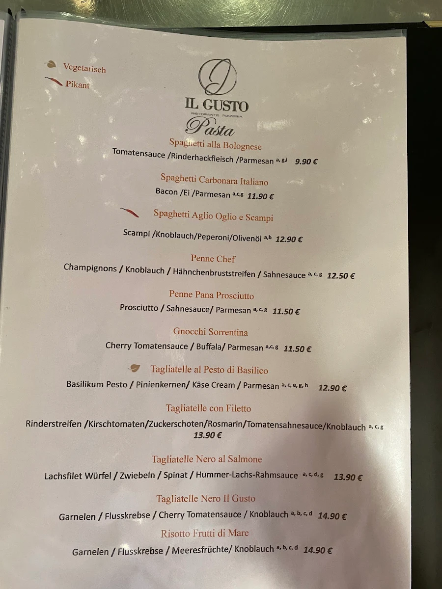Speisekarte, IL Gusto Ristorante