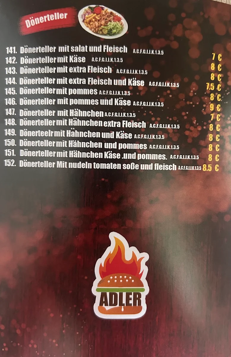 Speisekarte, Burger Adler 1