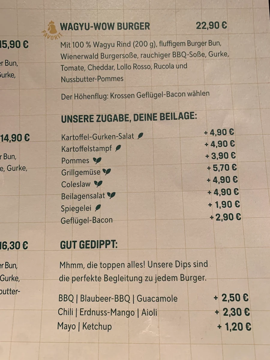 Speisekarte, Wienerwald Torfhaus