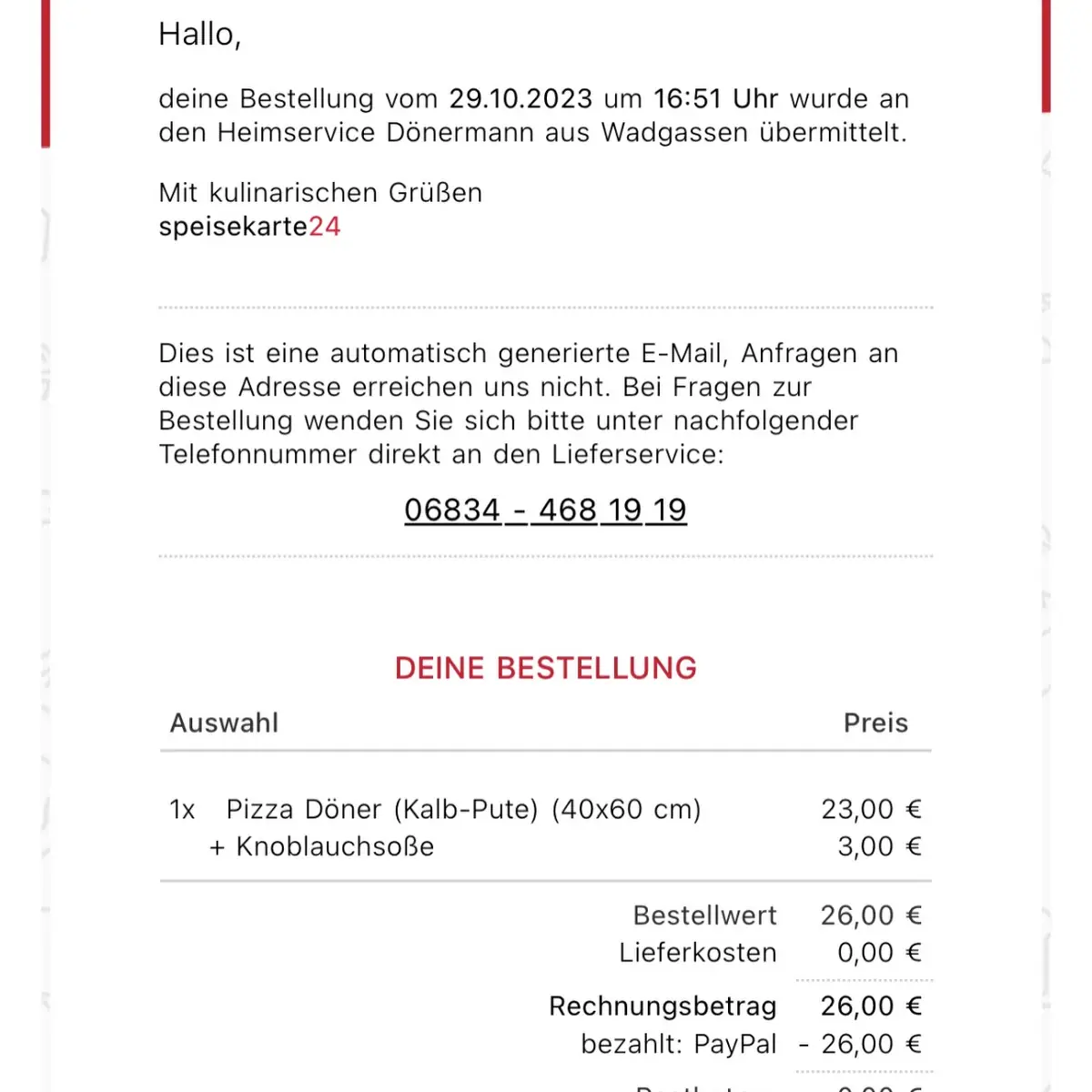 Speisekarte, Dönermann