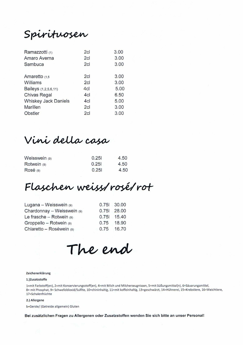 Speisekarte, Mamma Mia