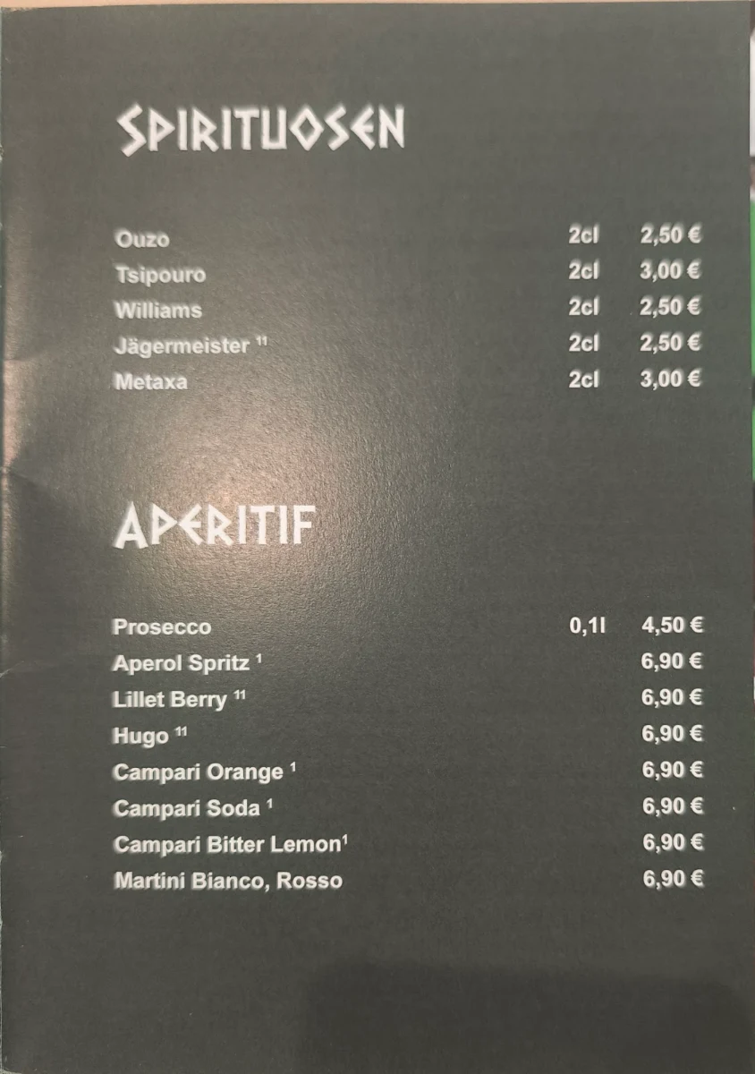 Speisekarte, Griechisches Restaurant Elia