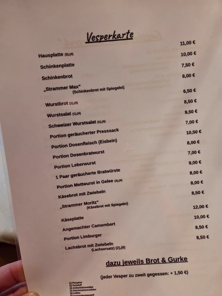 Speisekarte, Gasthaus Christ