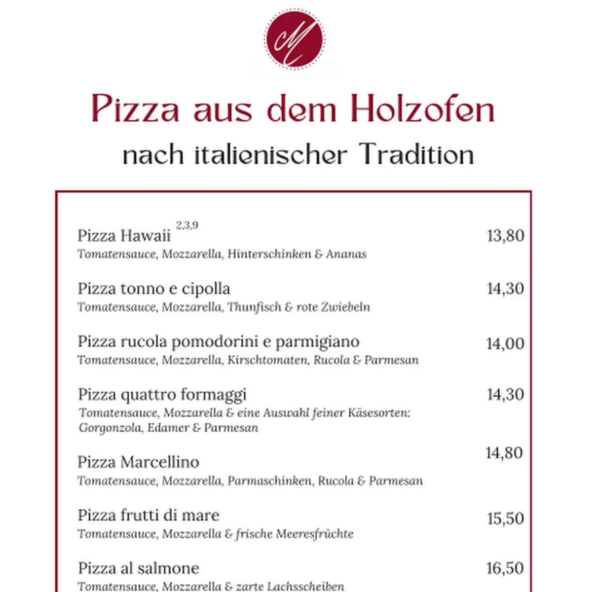 Speisekarte, Ristorante Marcellino