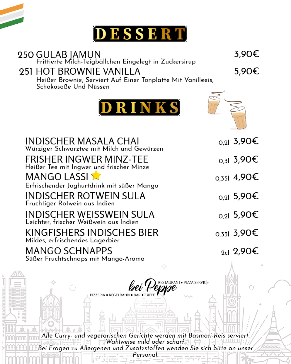 Speisekarte, Pizzeria bei Peppe