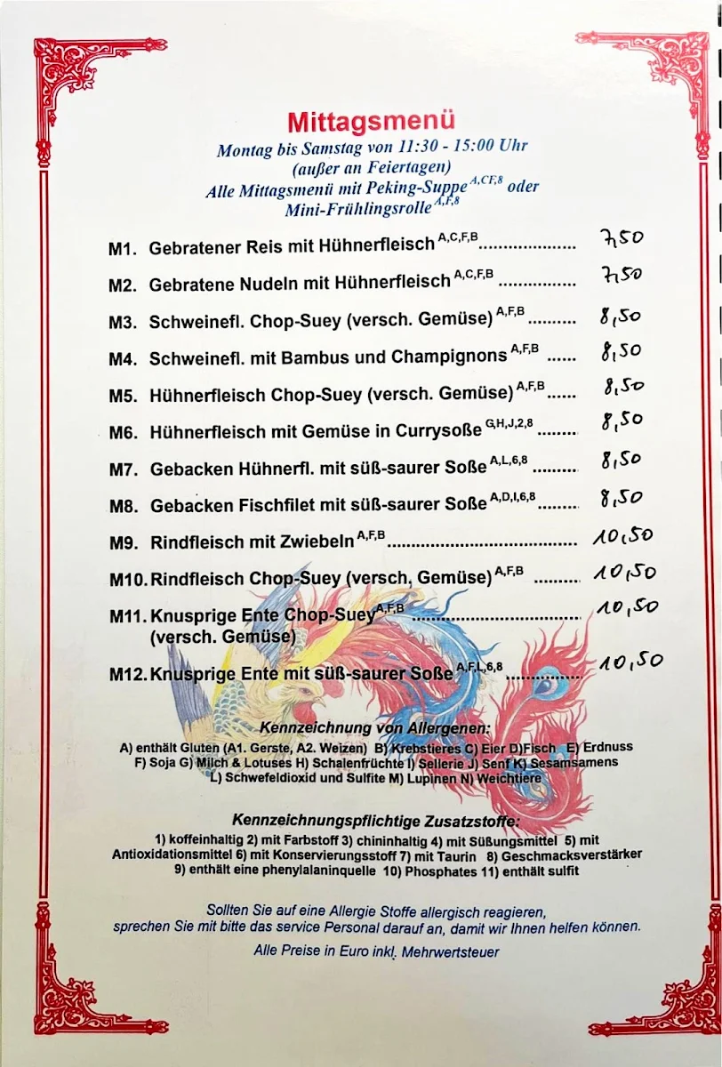 Speisekarte, China Restaurant Phoenix