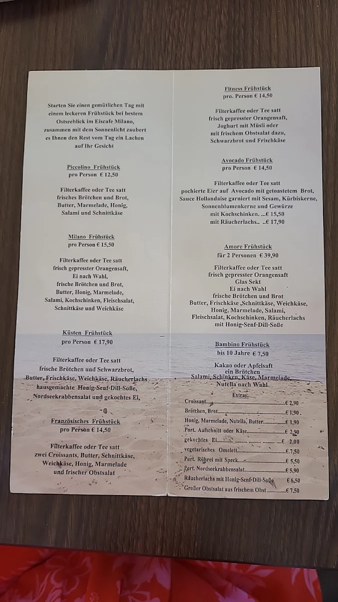 Speisekarte, Eiscafé Milano