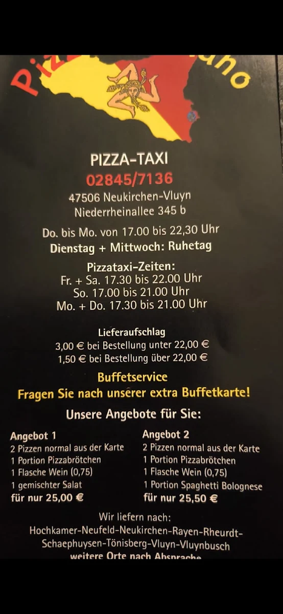 Speisekarte, Pizzeria Milano