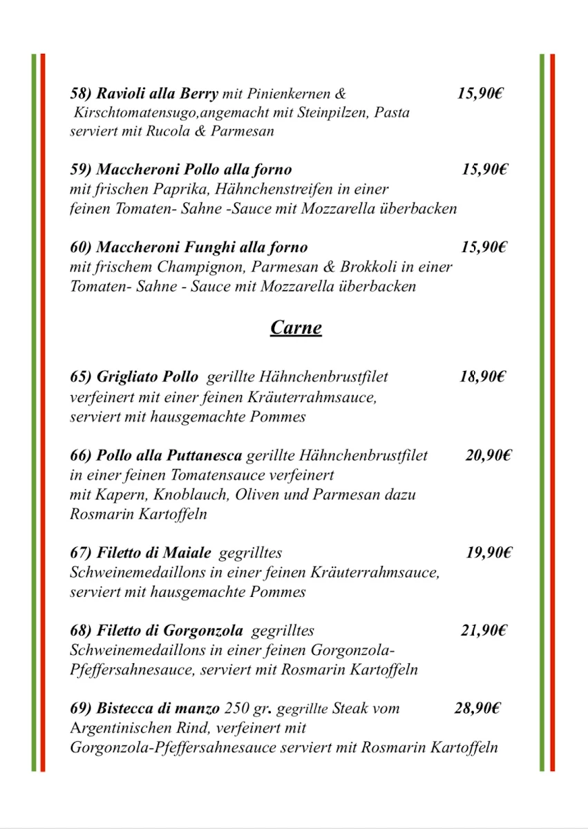 Speisekarte, Restaurant Berry