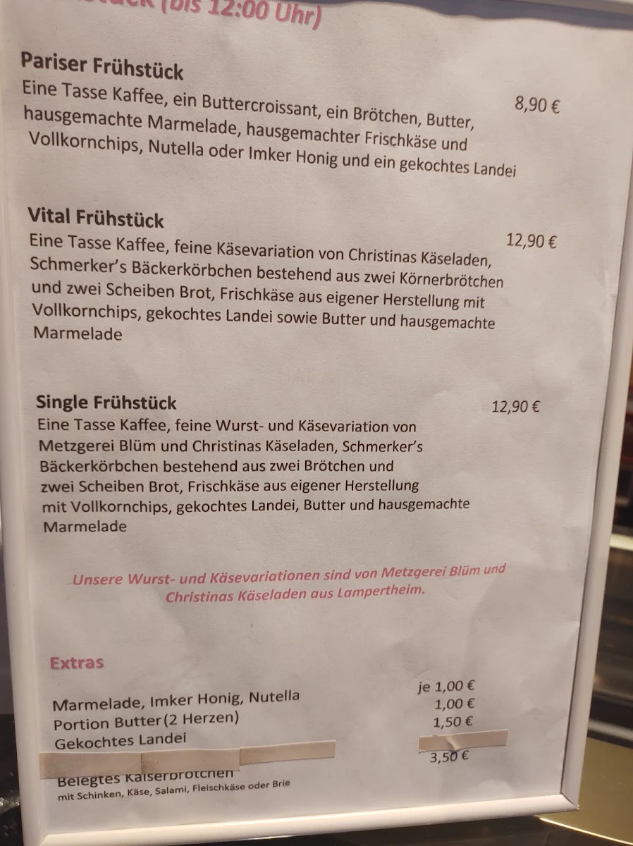 Speisekarte, Café Konditorei Schmerker