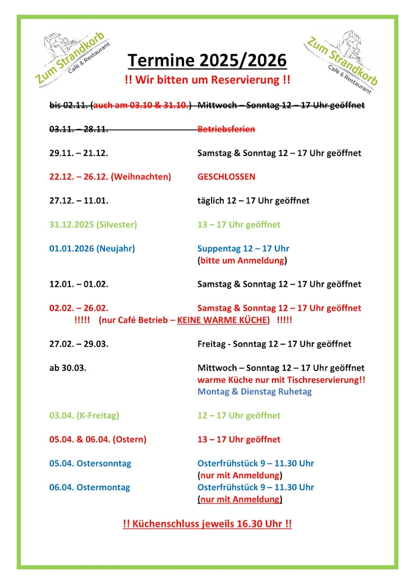 Speisekarte, Café "Zum Strandkorb"