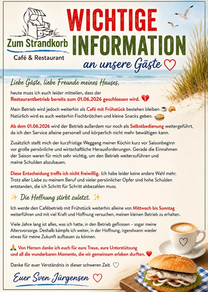 Speisekarte, Café "Zum Strandkorb"