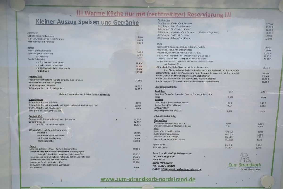 Speisekarte, Café "Zum Strandkorb"