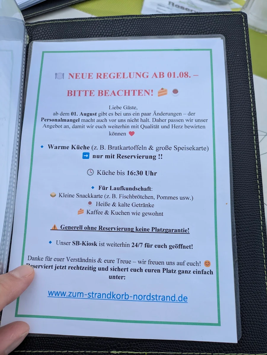 Speisekarte, Café "Zum Strandkorb"