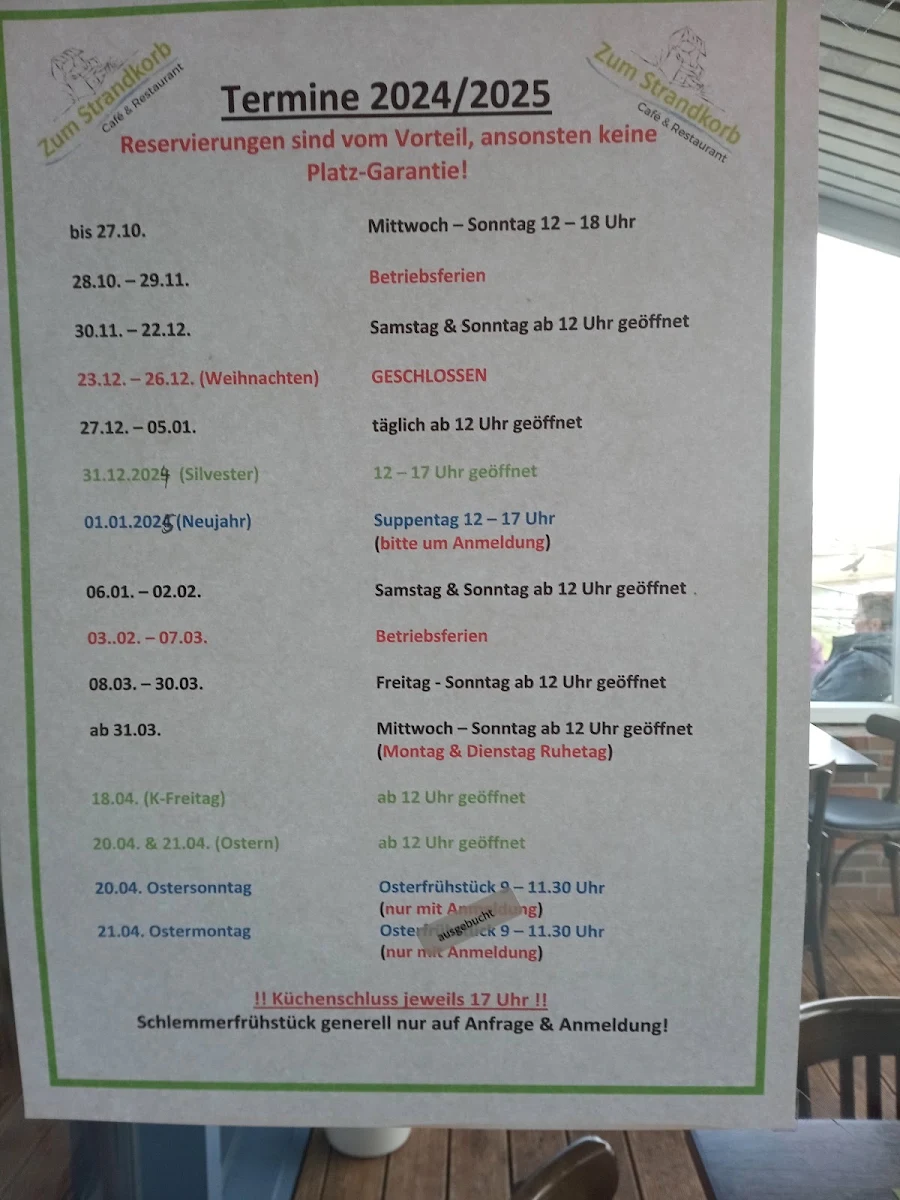 Speisekarte, Café "Zum Strandkorb"