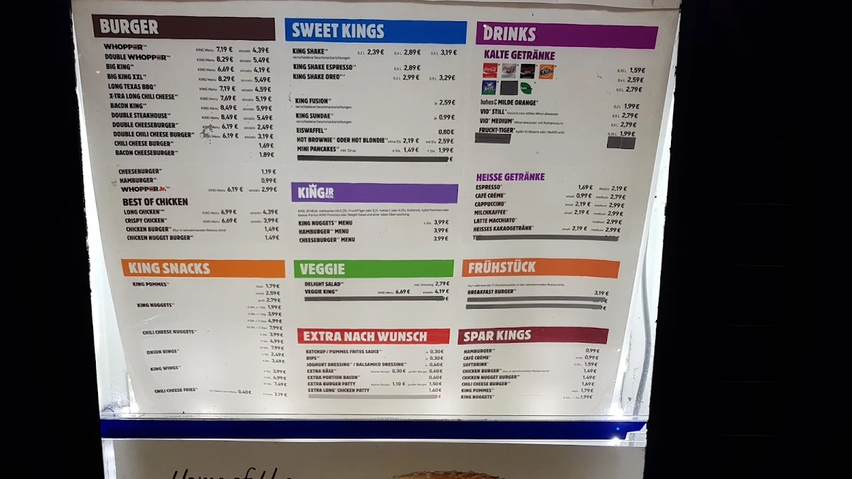 Speisekarte, Burger King Castrop-Rauxel
