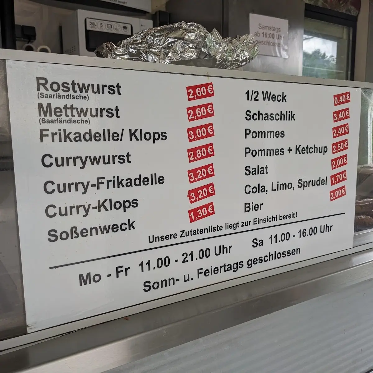 Speisekarte, Curry-Wurst Bude Meiser