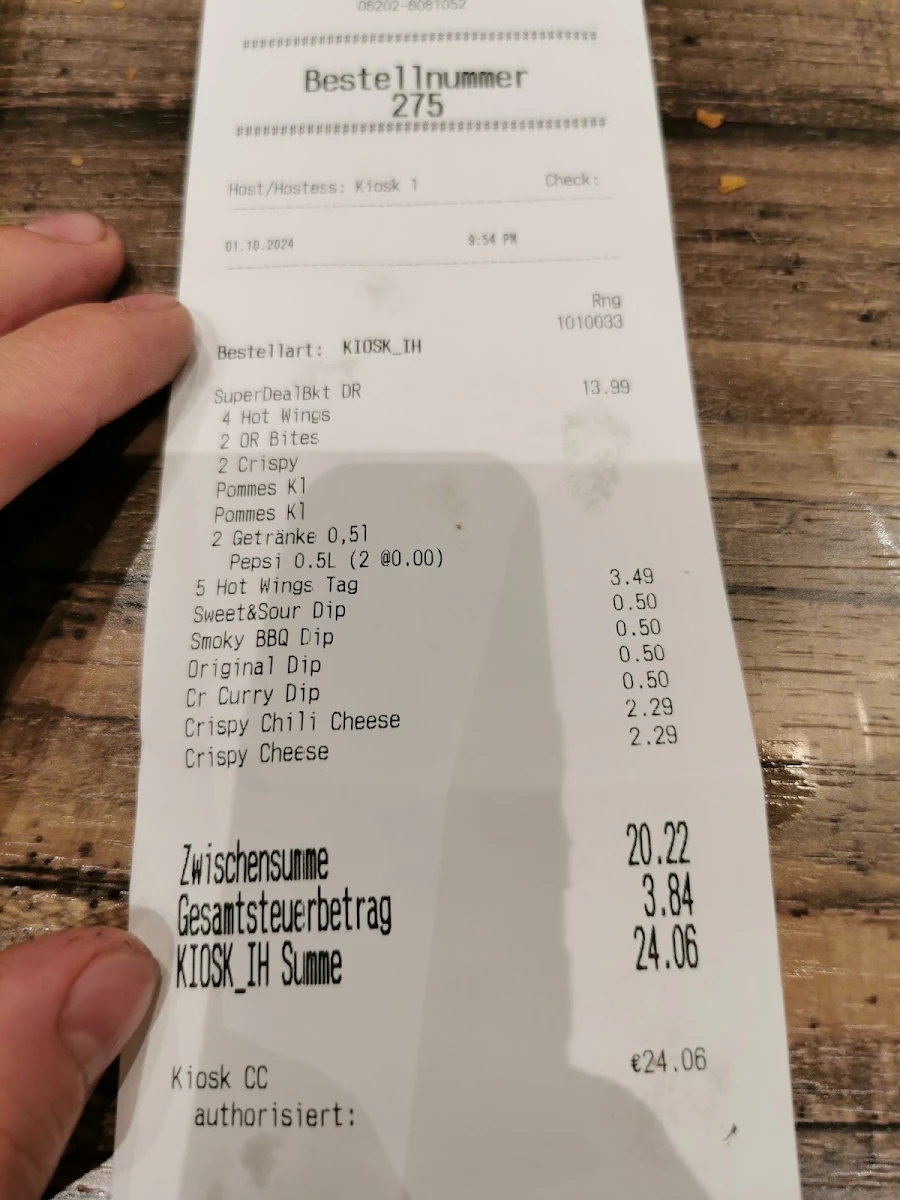 Speisekarte, Kentucky Fried Chicken