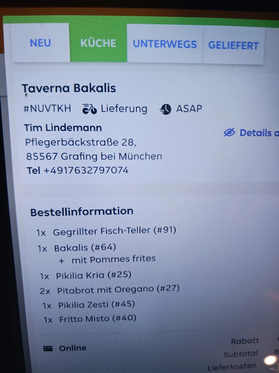 Speisekarte, Taverna Tou Bakali Kirchseeon