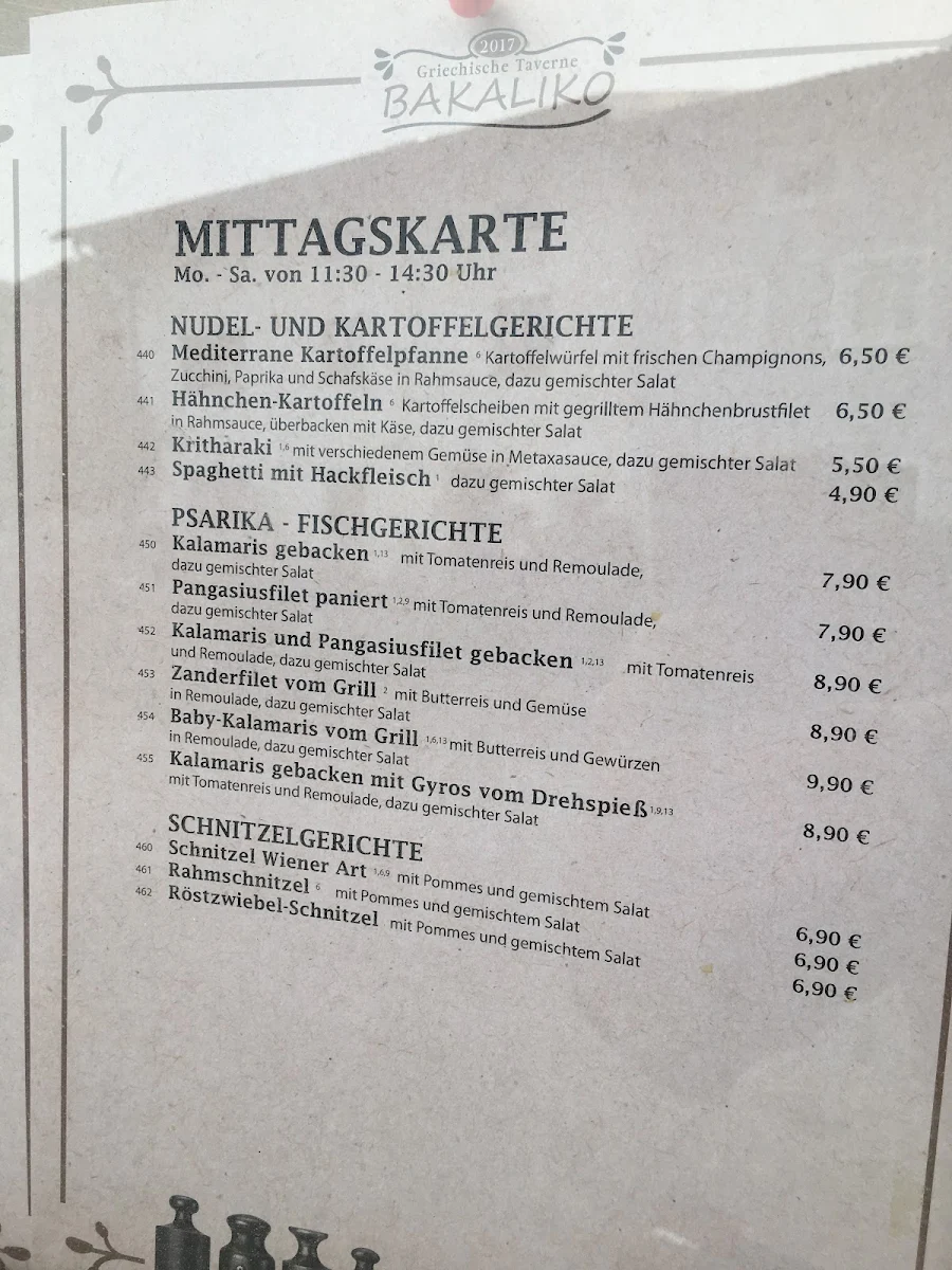 Speisekarte, Taverna Tou Bakali Kirchseeon