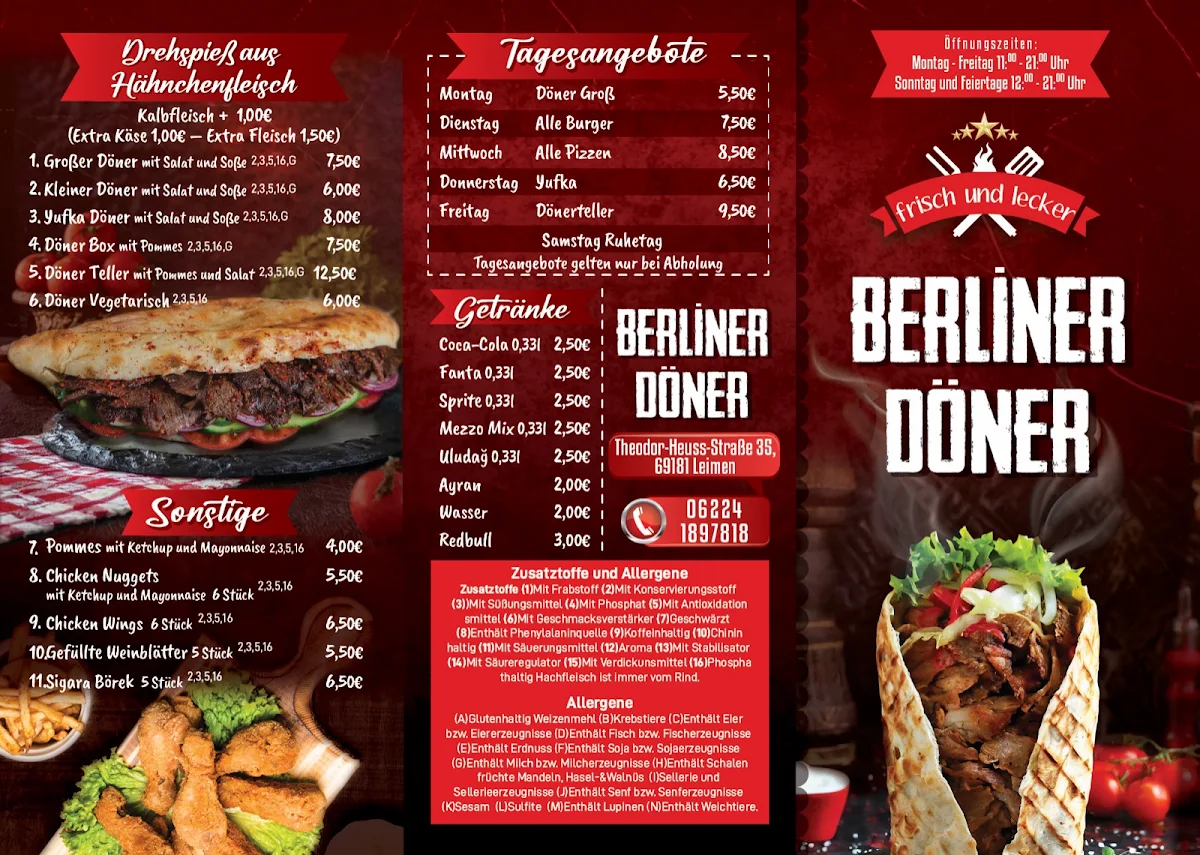 Speisekarte, Berliner Döner St. Ilgen