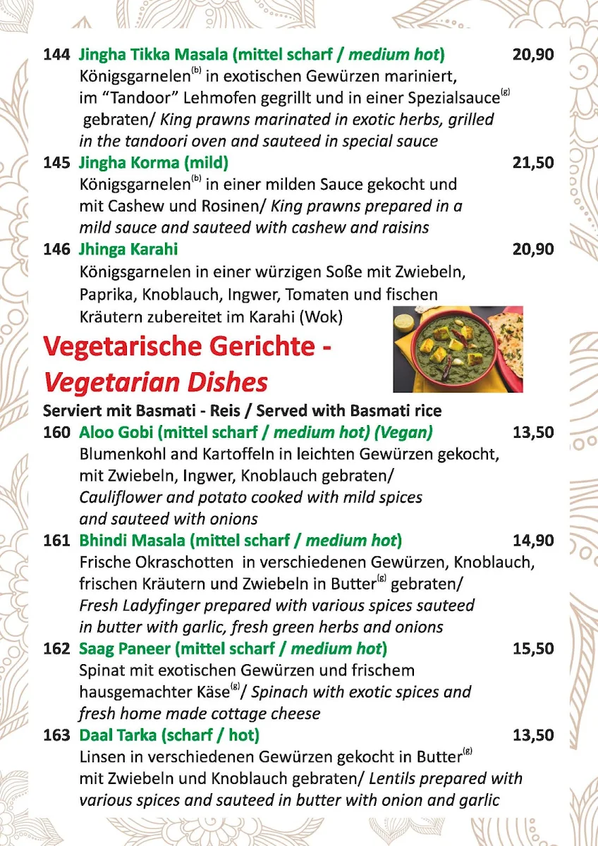 Speisekarte, Taste of India