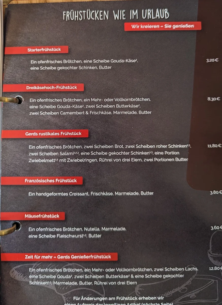 Speisekarte, Gerds Backstube