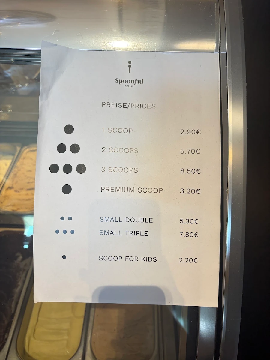 Speisekarte, Spoonful Berlin (ehemals Eismanufaktur Berlin)