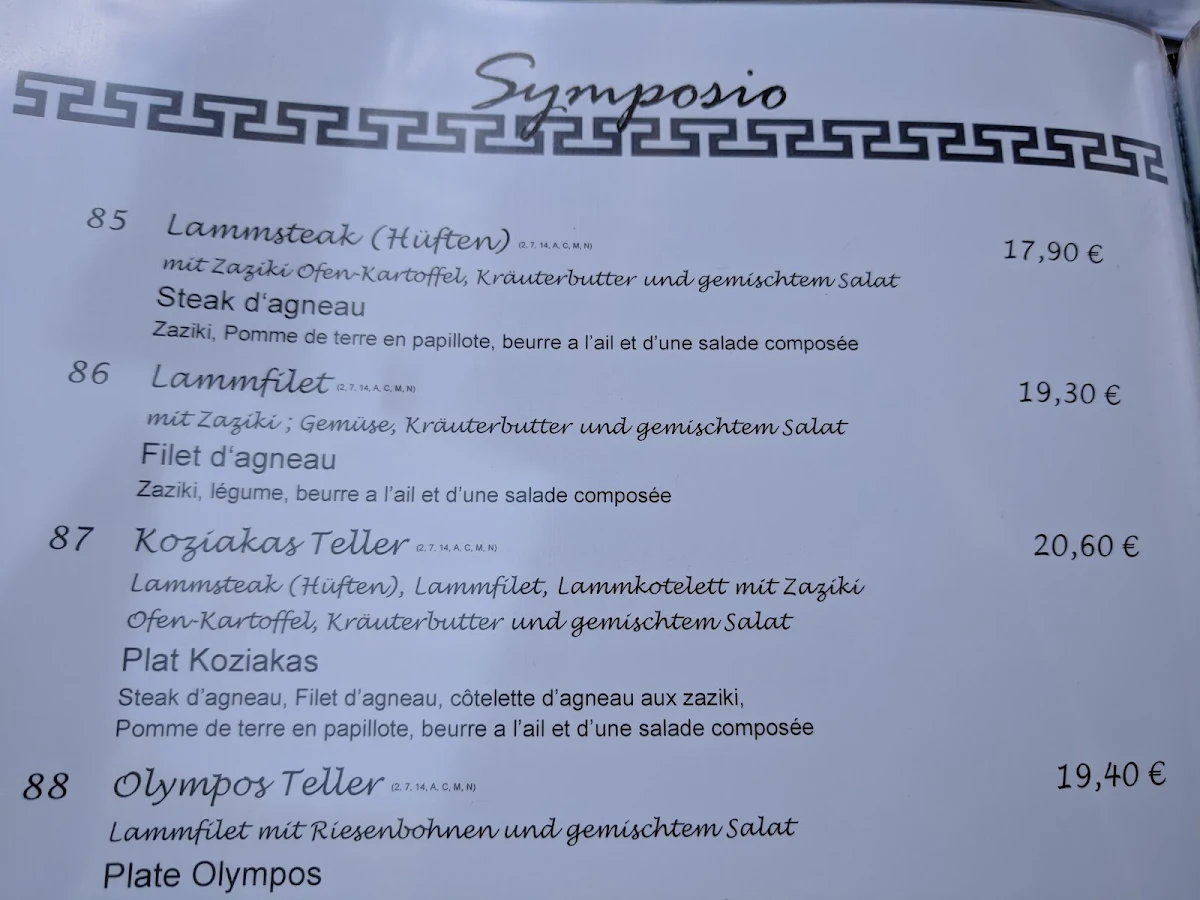 Speisekarte, SYMPOSIO
