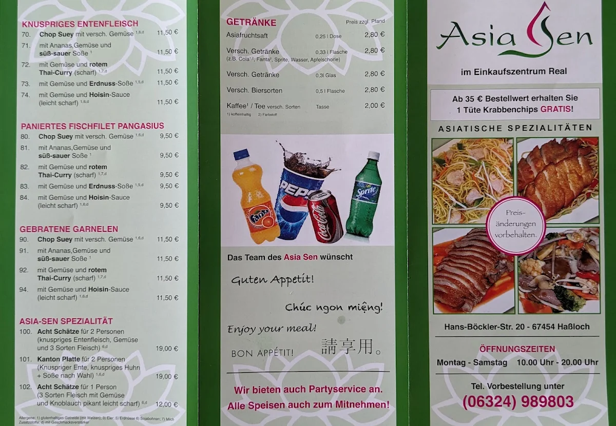 Speisekarte, Asia - Sen Haßloch