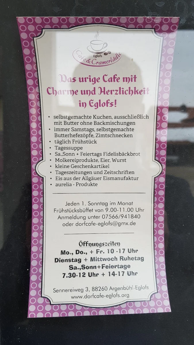 Speisekarte, Dorfcafé & Cramerlädle Eglofs