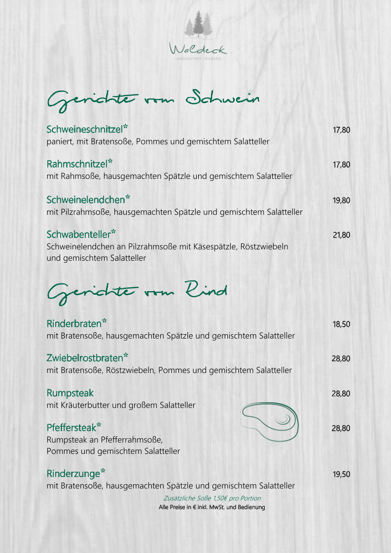 Speisekarte, Landgasthof Waldeck
