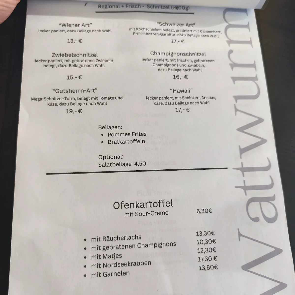 Speisekarte, Inselbistro Wattwurm Pellworm