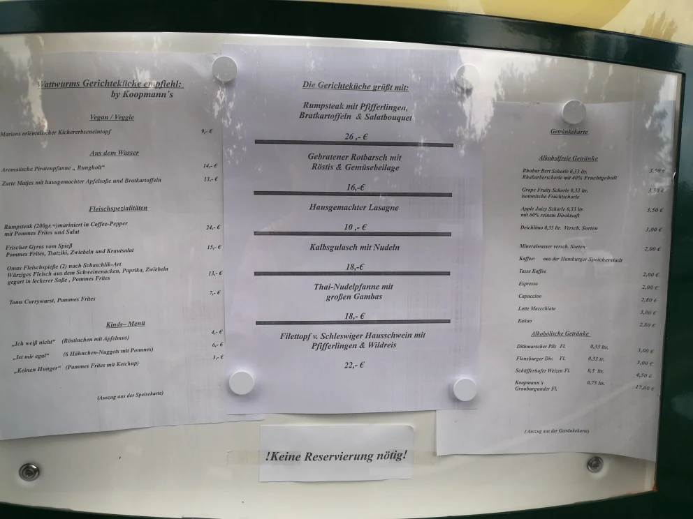 Speisekarte, Inselbistro Wattwurm Pellworm