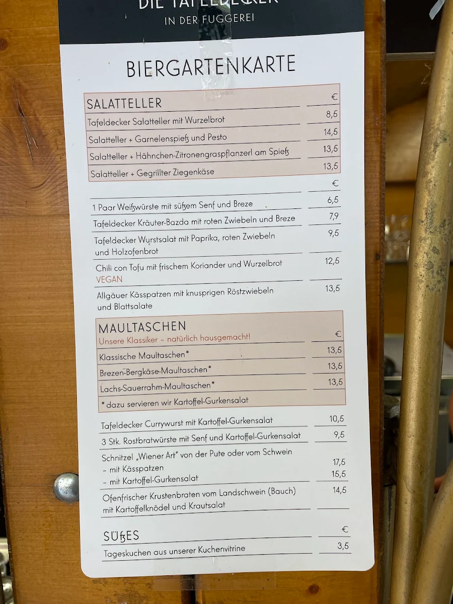 Speisekarte, Biergarten in der Fuggerei