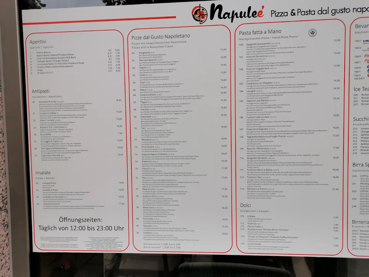 Speisekarte, Napuleè Pizza & Pasta dal gusto napoletano