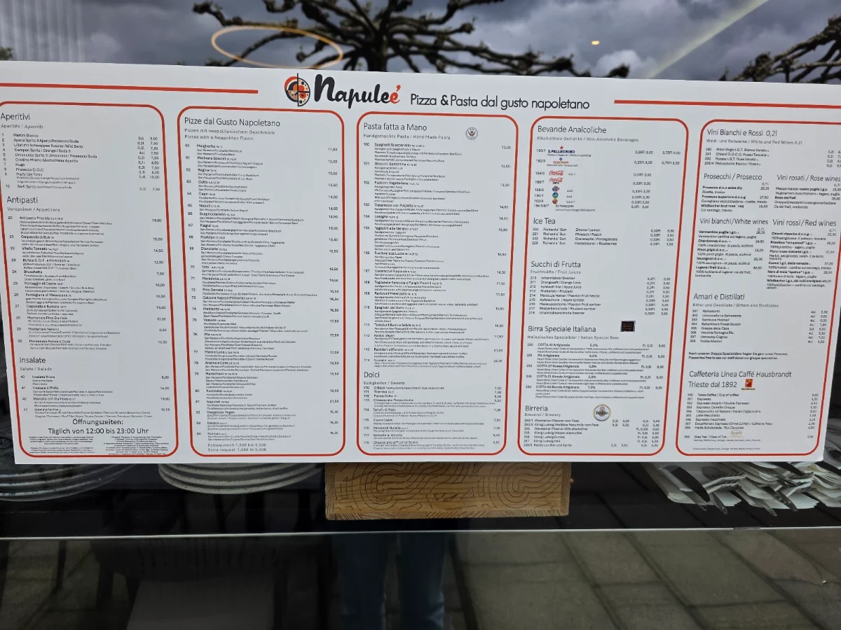 Speisekarte, Napuleè Pizza & Pasta dal gusto napoletano