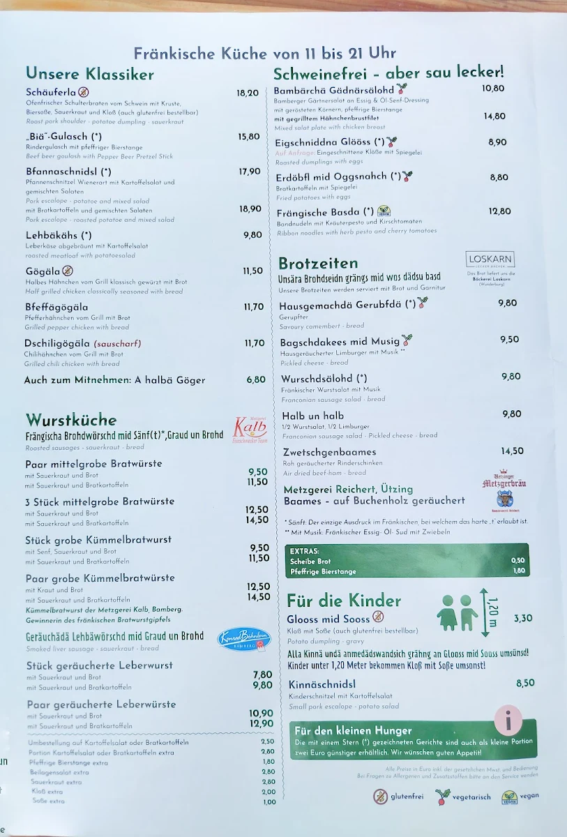 Speisekarte, Brauhaus Zum Sternla