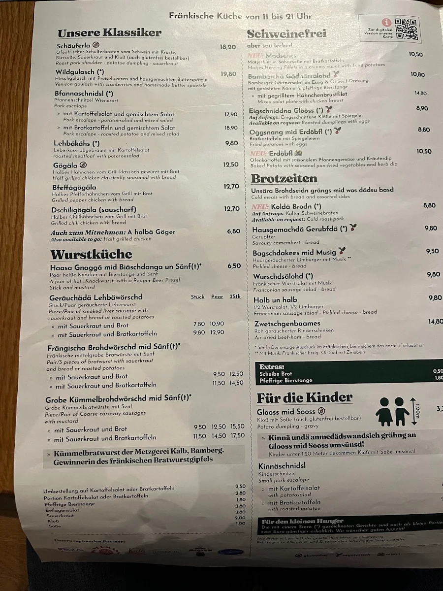 Speisekarte, Brauhaus Zum Sternla