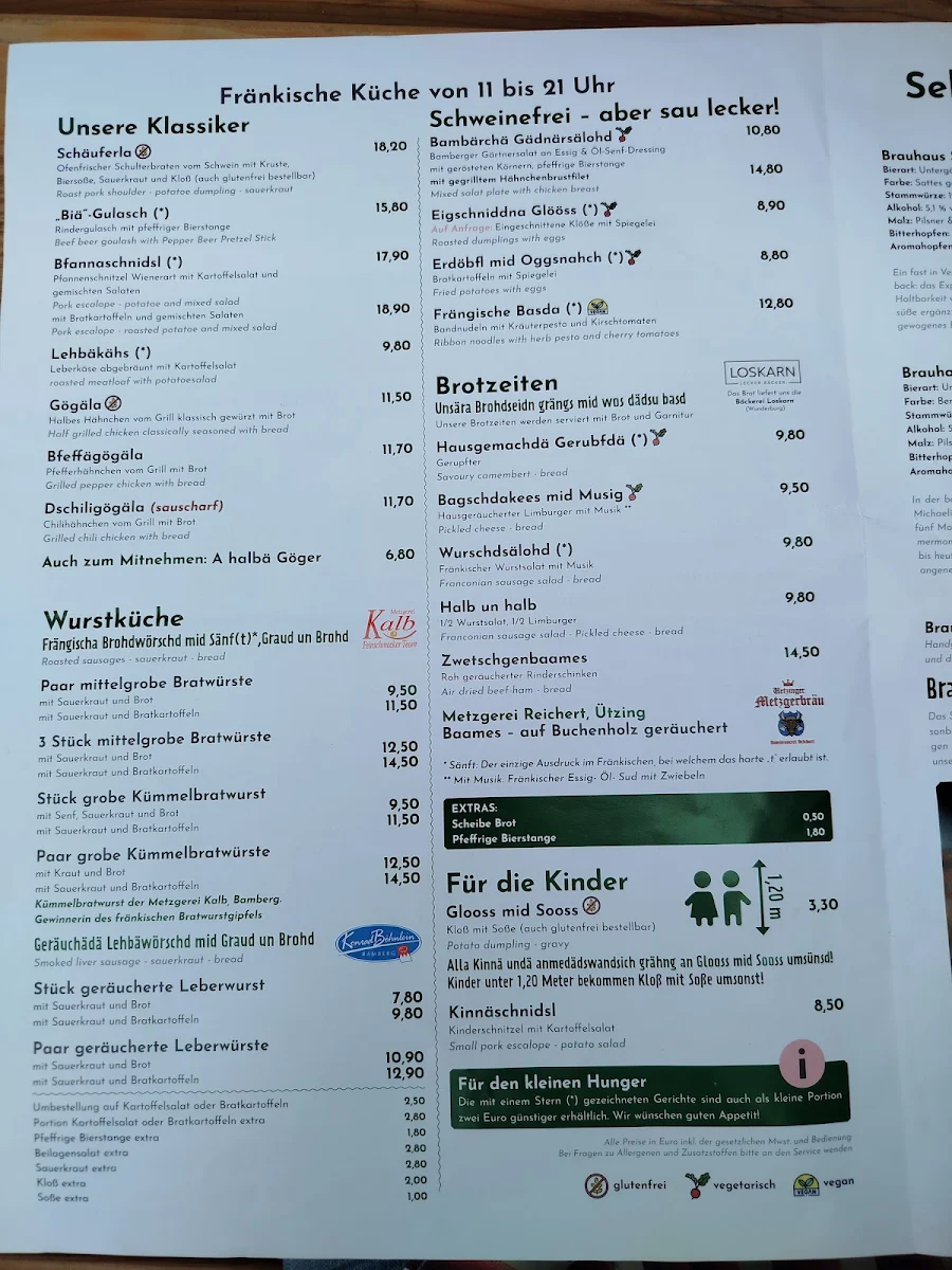 Speisekarte, Brauhaus Zum Sternla