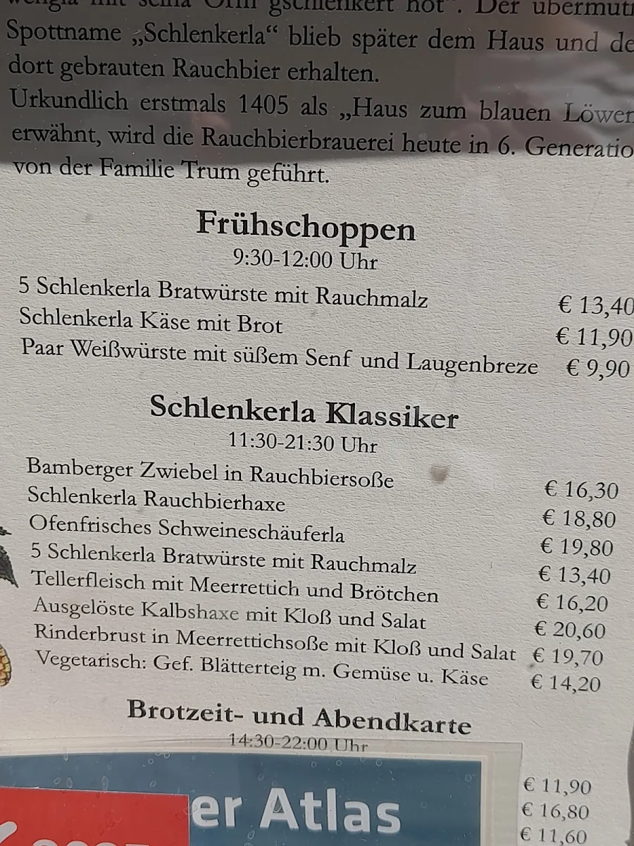 Speisekarte, Brauhaus Zum Sternla