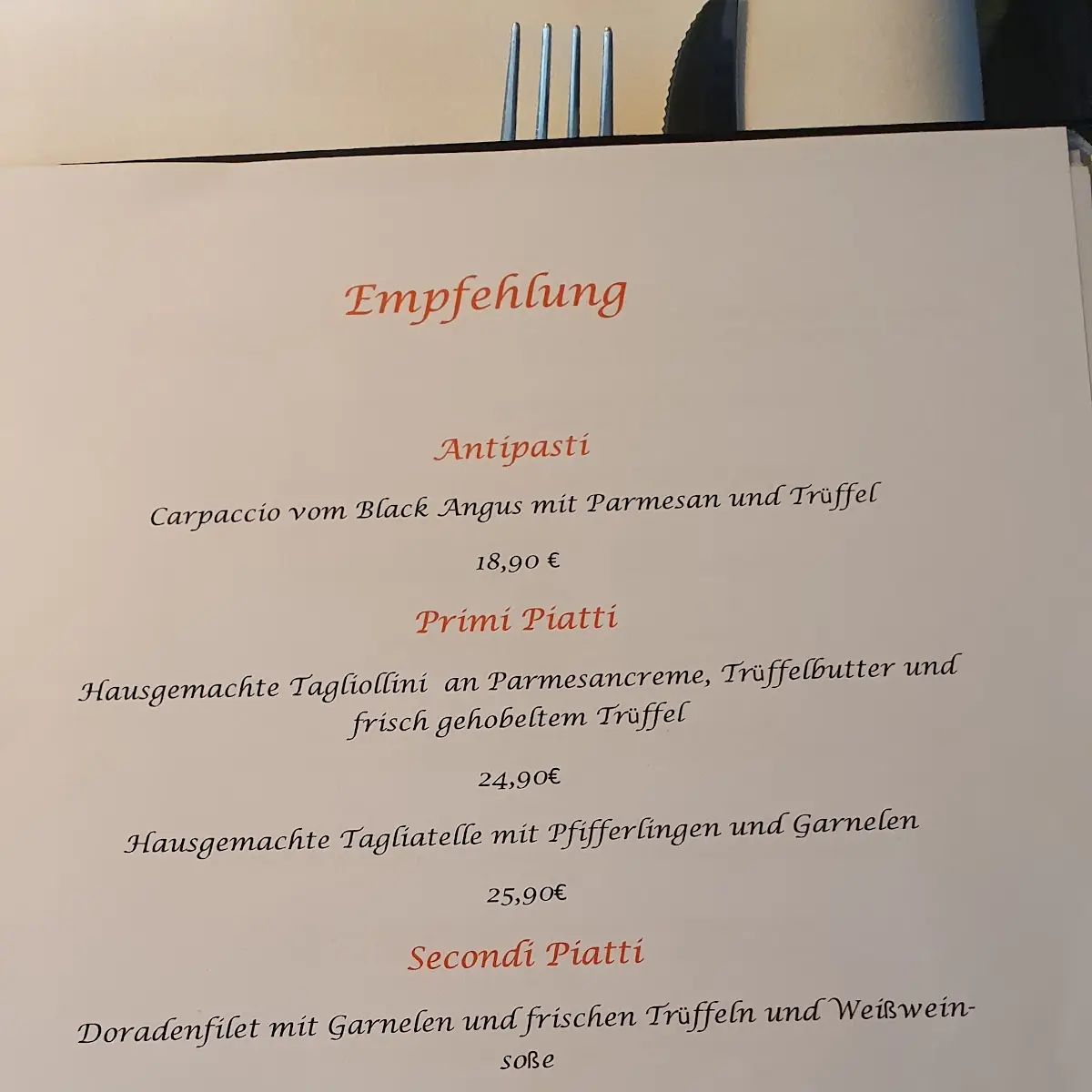 Speisekarte, Vecchio Mulino